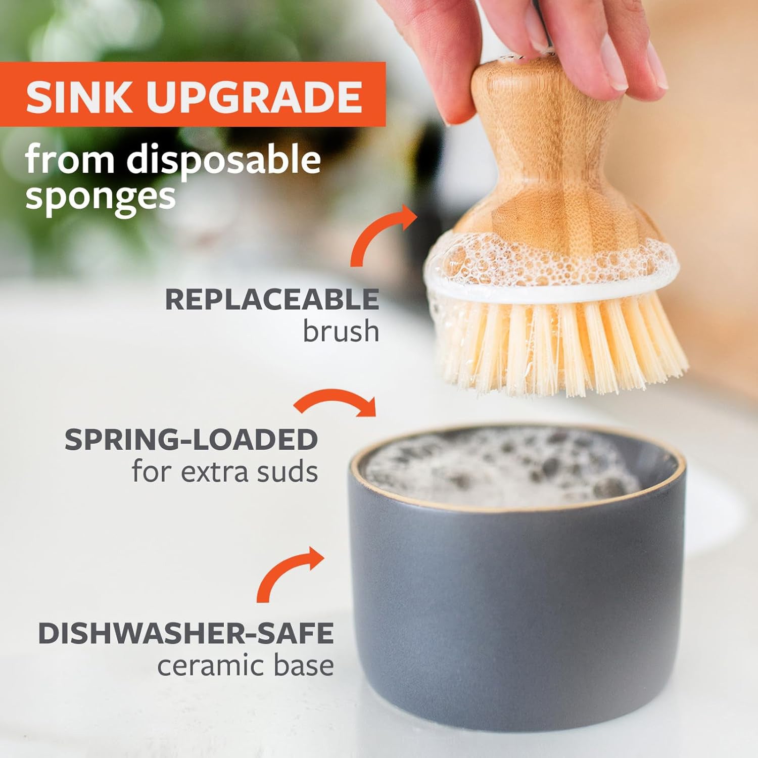 Bamboo Dish Brush with Soap Dispenser